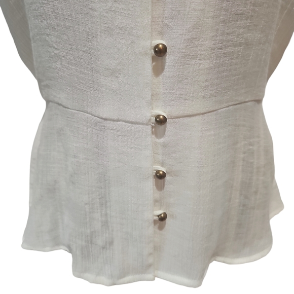 OLM Women Off/On Shoulder Button down Peplum Blouse Semi sheer Size L - Picture 5 of 13